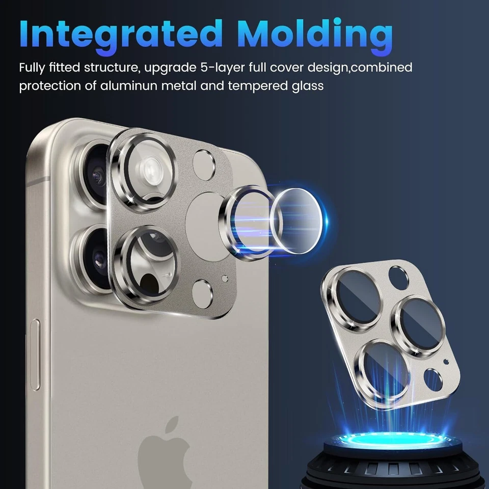 Protector de cubierta completa de lente de cámara de vidrio metálico para iPhone 15 Pro Max 15 Pro Plus Foto 3 de 4