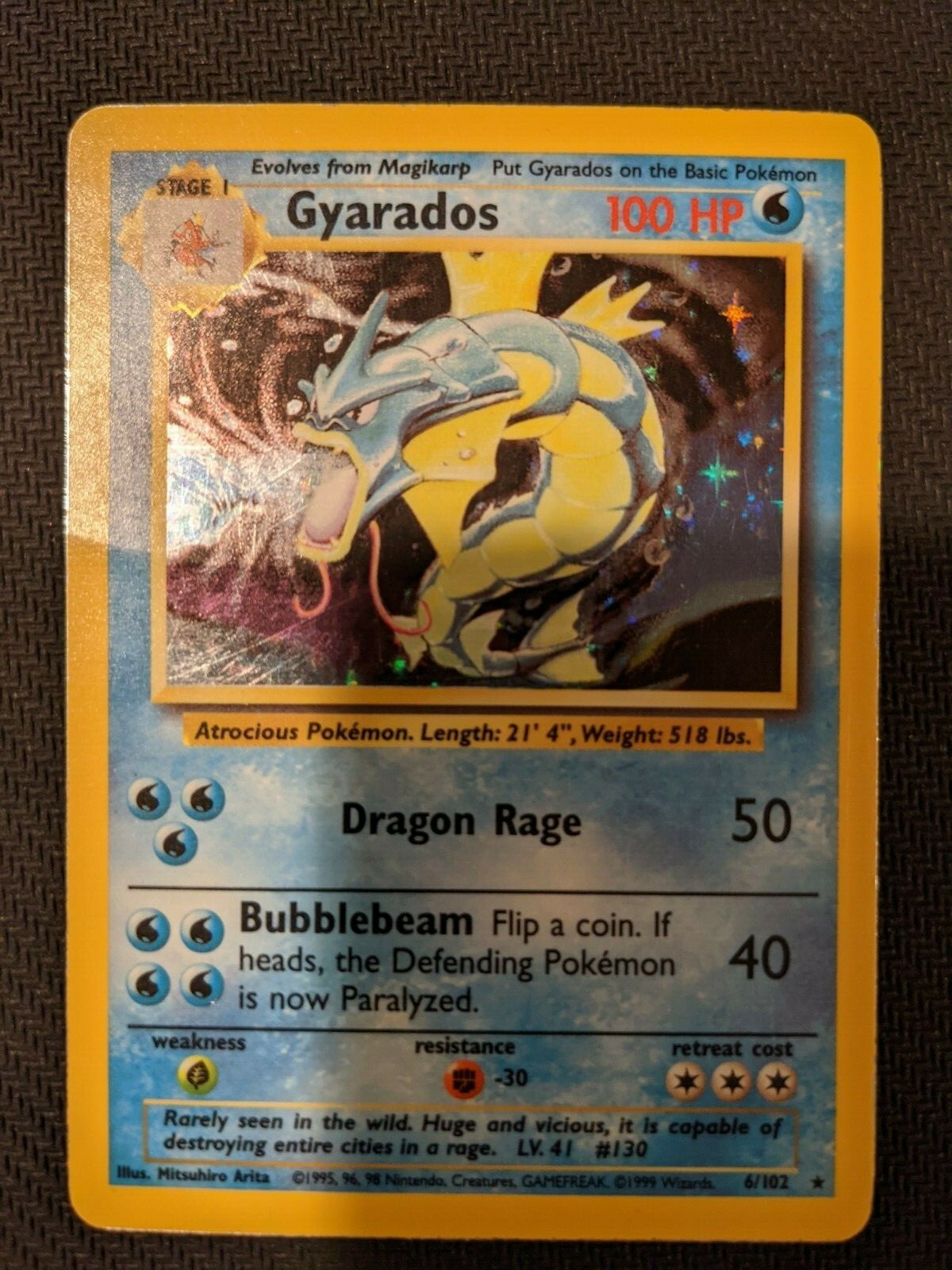 Gyarados 6/102 Near Mint Base Set 1999 WOTC Holofoil Rare Pokemon Card + Bonus