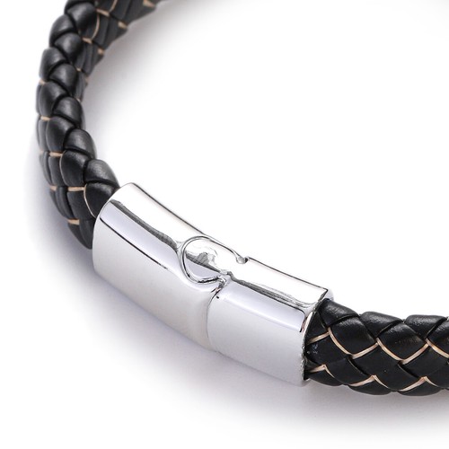 2 Pcs Men's Stainless Steel Clasp Cuff Leather Braided Bangle Jewelry Wrist Band - Picture 66 of 77