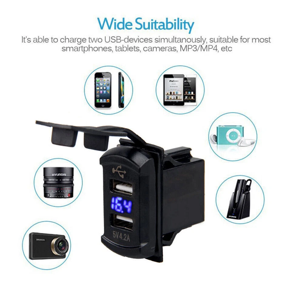 Enchufe adaptador de toma de corriente USB de doble puerto para coche barco motocicleta Foto 2 de 4