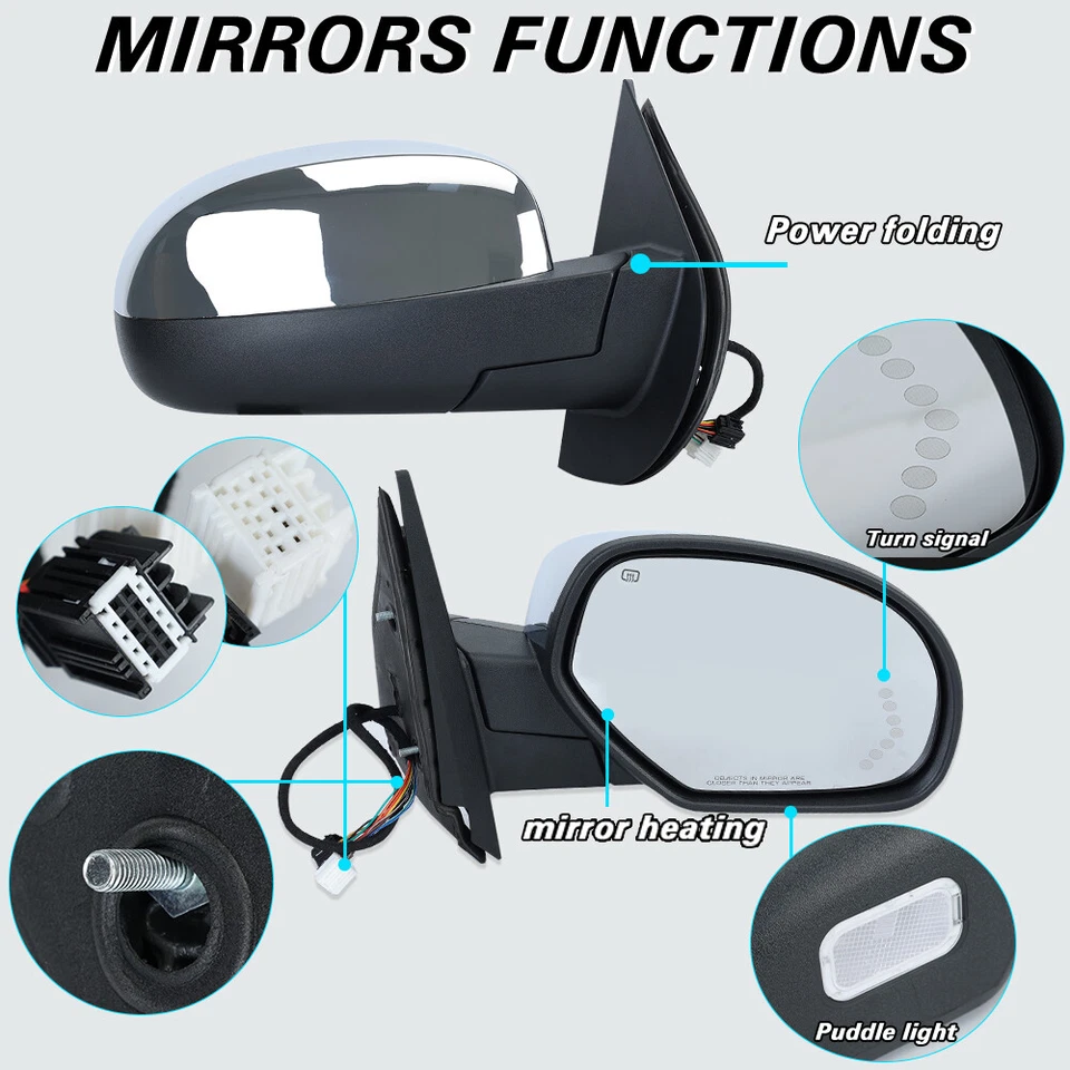 Espejo retrovisor lateral derecho cromado para Chevrolet GMC Tahoe Suburban Yukon XL 1500 2500 07-14 Foto 4 de 4