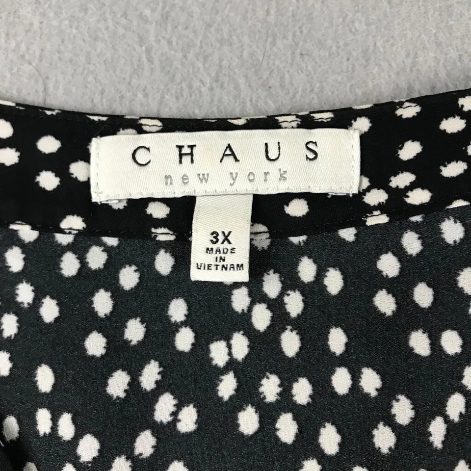 Blusa ligera Chaus Top para mujer 3X lunares negros mangas 3/4 Foto 2 de 4