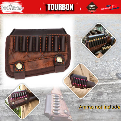 TOURBON PU Leather Rifle Cheek Rest Riser Ammo Holder Buttstock Cover Hunting