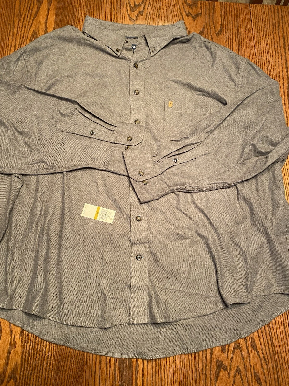IZOD Men's 4XL Flannel Wicking Long Sleeve Grey Shirt New Tag Free Shipping NWT