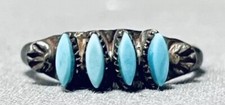 FRÜHER VINTAGE ZUNI TÜRKIS NADELSPITZE STERLINGSILBER RING, Größe 5