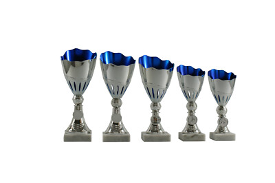 2X 5er Serie Design Pokale Preise 20-26 cm Silber/Blau inkl Gravur u.Emb.649 1-5