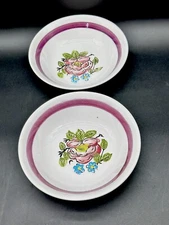 2 Vintage IRONSTONE WARE Hand Painted Florals Bowls Japan 7in Cottagecore
