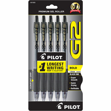 Pilot G2 Retractable Gel Pen Bold Point Black Ink 5 Count