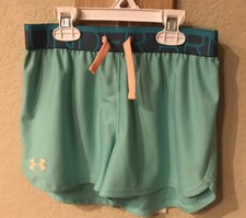 Under Armour Heat Gear Girls' Or Women s Elastic Draw String Green Shorts Sz M