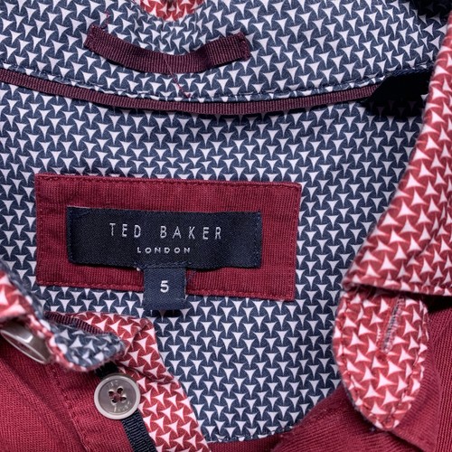 Ted Baker Mens Shirt Polo Size 5 Pocket Square Maroon Short Sleeve - Picture 2 of 11