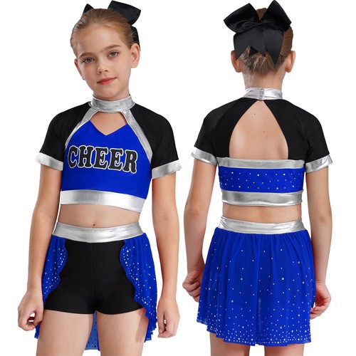 Girls Uniform Cheer Leader Outfit Sports Set Competition Tops Cheerleading Mini - Picture 19 of 47