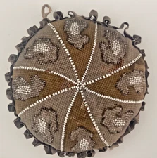 BIG 7-inch Antique Victorian BEADED Needlepoint Pincushion (new lowered price!)