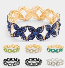 Crystal Rhinestone Cocktail Stretch Bangle Bracelet Bridal Flower Party Prom