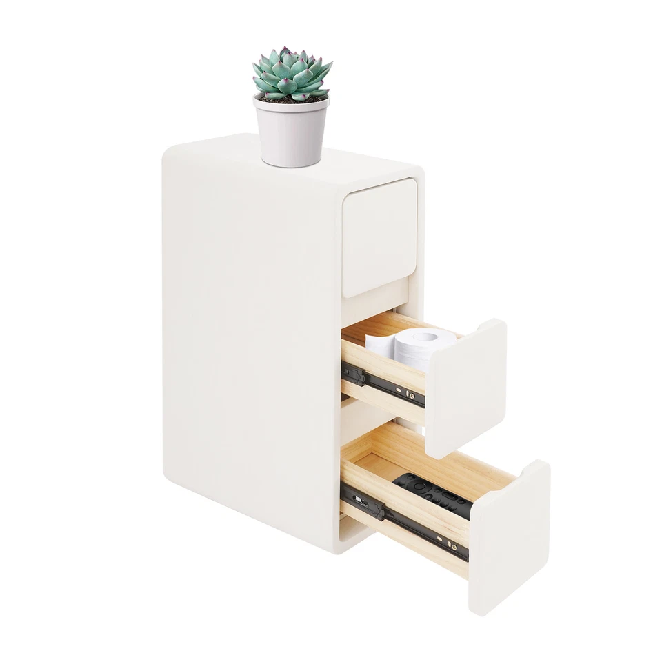 Nightstand Off-white Bedside Table with Drawers Small Narrow Nightstand - Image 3 of 4