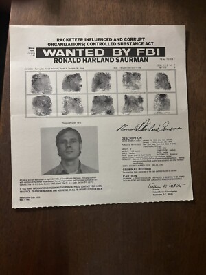 1987 FBI Most Wanted Poster. Ronald Harland Saurman COCAINE TRAFFICKING RICO act