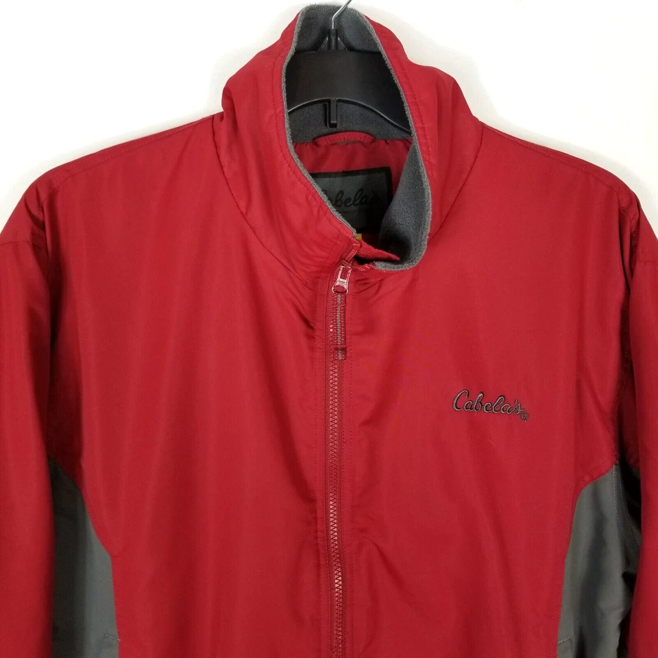 Cabela's Men Insulated Bomber Jacket Size L Red Gray Fleece Lined Zip Up - Image 2 of 4