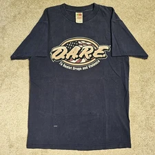 Vintage Y2k DARE American Flag T-shirt Mens M Ironic 420 Stoner Grunge Burnout