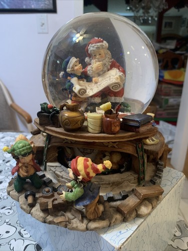Santa Claus Checking His List w Elf Musical Large Revolving Snow Globe Very Rare - Picture 16 of 24