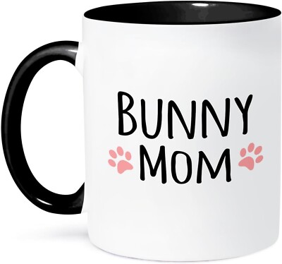 Bunny Mom Mug   Cute Pink Paw Print Gift for Rabbit Lovers & Pet Girl Owners