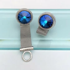 Mid Century Danté Blue Rivoli Glass Over the Cuff Cufflinks