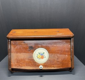 Vintage Wood Bread Box Floral Mid Century Kitchen Storage 18"x11"x10" Hinged Lid