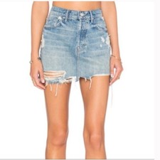 Mother The Vagabond Mini Fray Denim Skirt in Hijacking the runway wash Sz 27