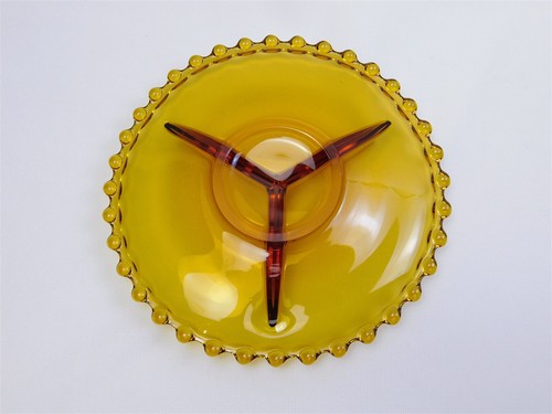 2 Vintage Josef Inwald Czech Boule Blue Amber Glass Divided Relish Dishes 7.5" - Picture 5 of 11