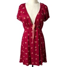 Free People Women's Floral Mini Dress V-Neck Short Sleeve Size M NEW
