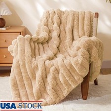 Faux Fur Throw Blanket for Couch Soft/Cozy Luxurious 3D Striped Fluffy Blanket