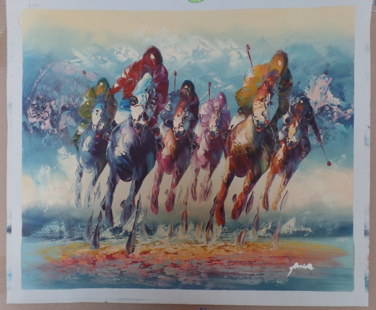 Anthony Veccio? Horse Racing signed oil painting | eBay