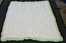 Vintage Handmade Baby Quilt Blanket Little Ducks Green Ruffle Trim Nursery