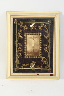 R08V22 Antike Klosterarbeit Christus 19.Jh Golddrahtarbeit