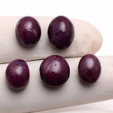 Set Of 5 Pcs Natural Ruby Untreated 11mm-13mm Oval Cabochon Loose Gemstones Lot