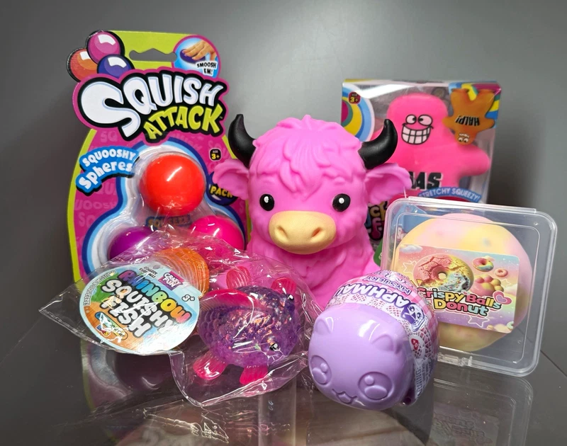 6pc Pink Purple Sensory Fidget Tactile Squishy Toy Lot