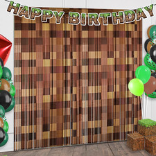 2 Pack Brown Foil Fringe Curtains Birthday Decorations Pixel Tinsel Backdrop, 3.