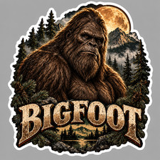 Bigfoot Sticker Vinyl Decal Sasquatch Cryptid Moon Mountain Forest Wilderness