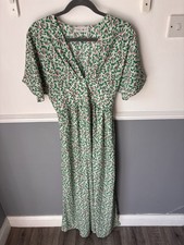In April 1986 Floral Print Maxi Dress UK 10 12 Green Pink V Neck Boho Summer New