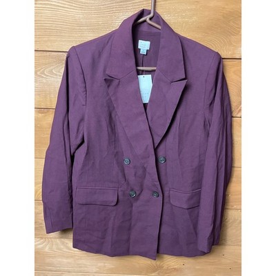 A New Day Women Double Breasted Blazer Plum Purple Small Career Office Business