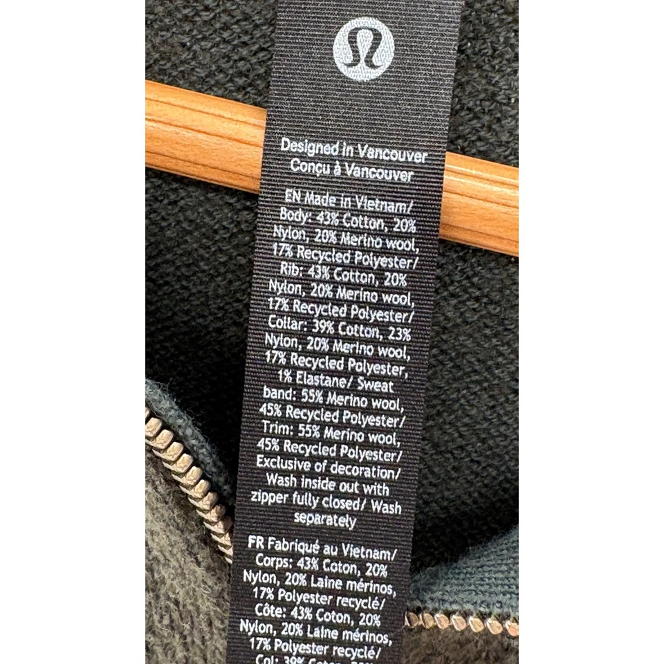 Lululemon Sweater 1/2 Zip Relaxed Fit Pullover Men XS Army Green Wool Cotton New - Image 4 of 4