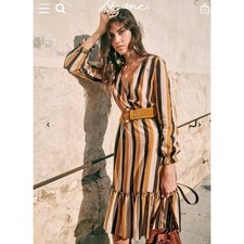 Sézane Titiane Midi Dress in a hazel tan striped lurex pattern Msrp 220$