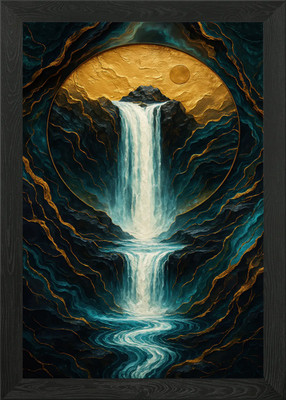 Gerahmtes Wandbild Wasserfall im goldenen Kreis Poster Leinwanddruck Bild