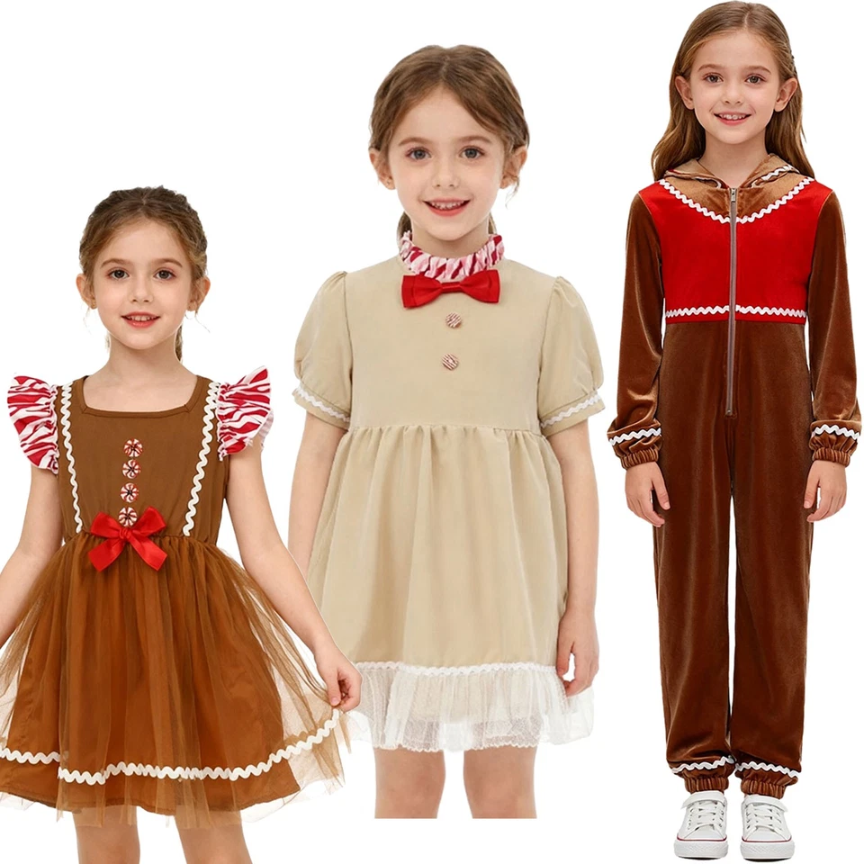 Macacão com capuz Natal infantil meninas bonito pão de gengibre homem vestido tutu de tule - Imagem 2 de 2