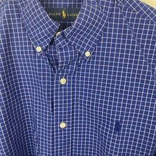 Ralph Lauren Mens Blue White Windowpane Check Cotton Button Down Shirt Size M