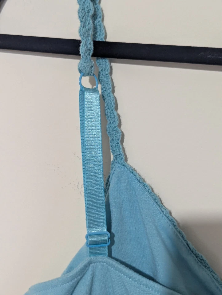 Top Avon Babydoll Cami Talla Pequeña Crochete Corpiño Aqua Y2K Cottage Boho Hippie Foto 4 de 4
