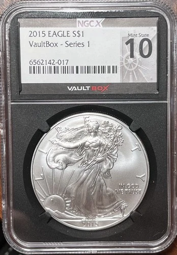 2015 AMERICAN ONE DOLLAR SILVER EAGLE NGC-X MS10 VaultBox