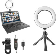 6" Ring Light Video Conference Kit, 5-Color 10-Brightness Clip-On Light with Sta