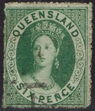 QUEENSLAND 1860 QV CHALON 6D WMK SMALL STAR ROUGH PERF 14 - 16 USED