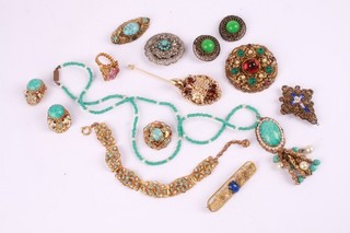 Vintage Czech Filigree Mixed Jewelry Peking Glass Faux Turquoise Enamel x12
