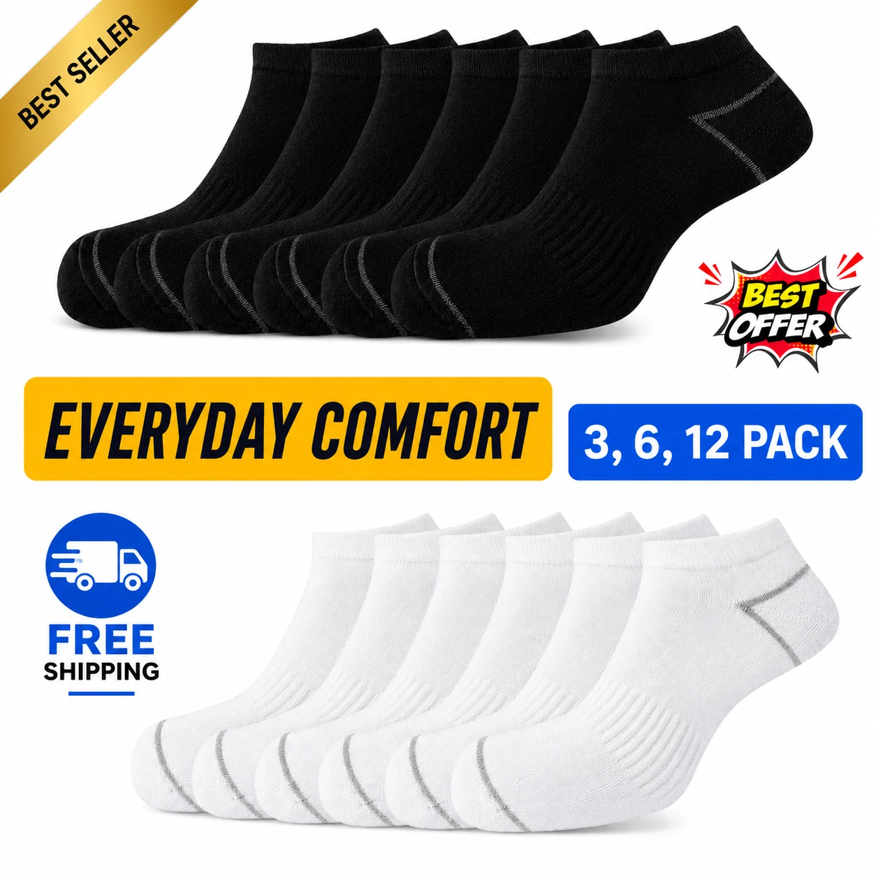 12 Pair Trainer Socks Black/White