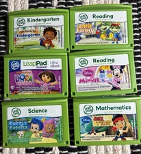 6 Leap Frog Leap Pad eBook Cartridges Minnie Reading Dora Science Mathematics